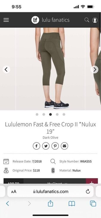 lululemon athletica Fast and Free Crop II 19" Nulux dark olive - Picture 3 of 11